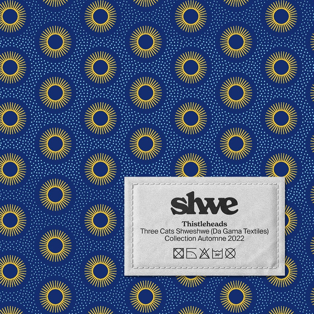 Tissu imprimé shweshwe bleu et jaune