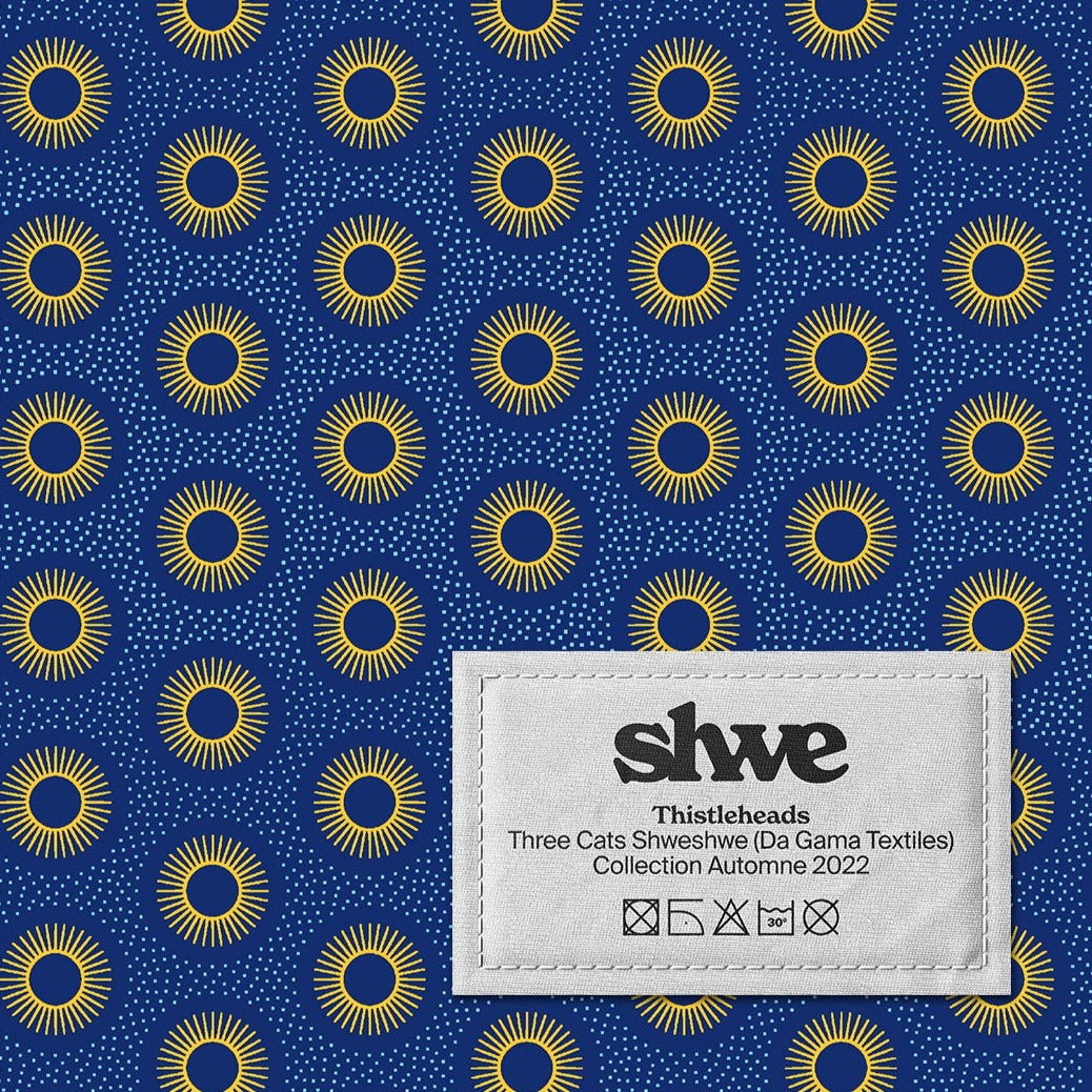 Tissu imprimé shweshwe bleu et jaune