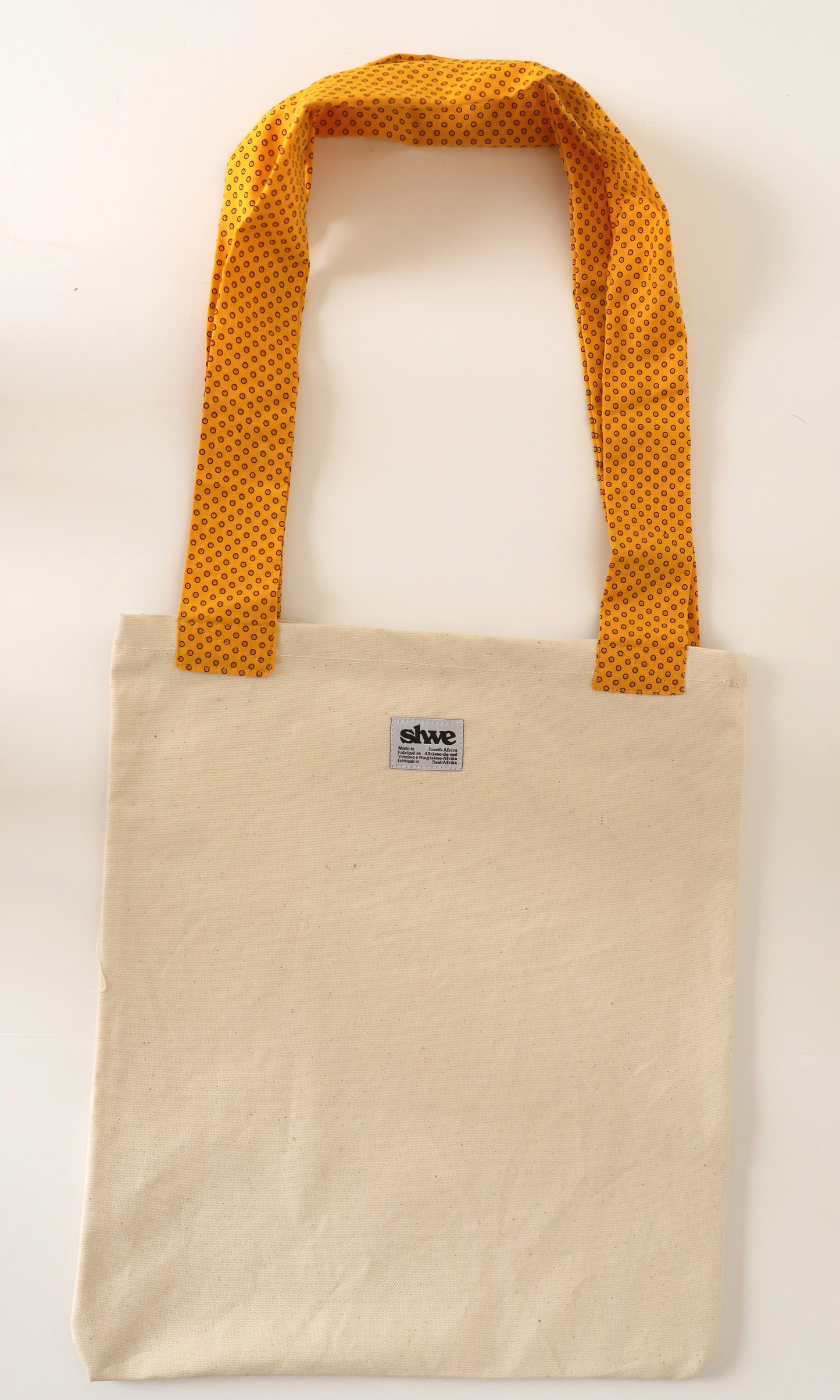 Tote bag avec bretelles en imprimé shweshwe  jaune